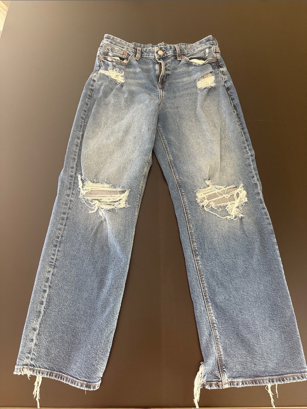 American Eagle Outfitters Distressed Wide-Leg Jeans - Blue